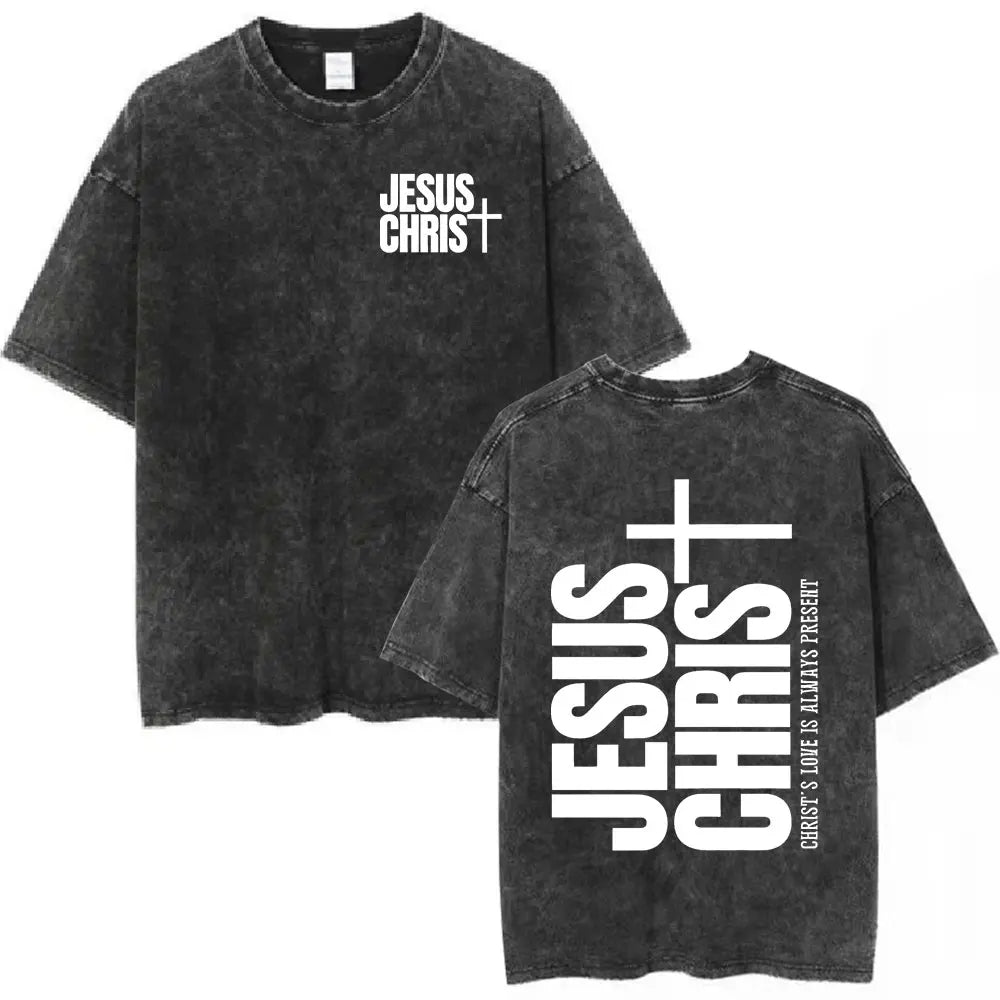 Jesus Christian Forgive Them Father Vintage Washed T-shirt Men Women Gothic Fashion Oversized Short Sleeves T Shirts Streetwear