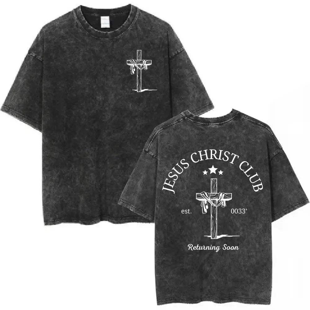 Jesus Christian Forgive Them Father Vintage Washed T-shirt Men Women Gothic Fashion Oversized Short Sleeves T Shirts Streetwear