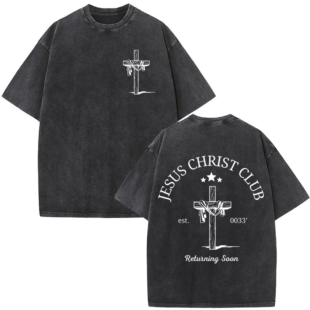 Christian Religious Jesus Forgive Them Father Bible Verse Vintage Acid Washed T-shirt Men Fashion Oversized T Shirts Streetwear