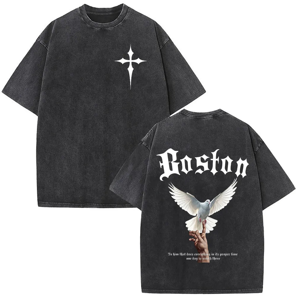 Jesus Christian Faith God Is with Us Washed Vintage T-shirt Summer Men Women Clothing Casual Cotton T Shirts Male Fashion Tees
