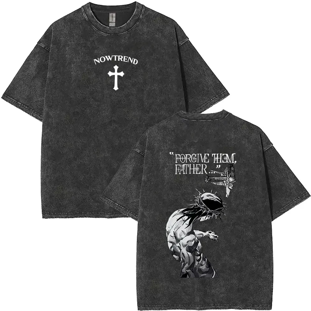 Christian Religious Jesus King of Glory Washed T-shirt Summer Men Women Fashion Oversized Streetwear Male Vintage T Shirts Tops