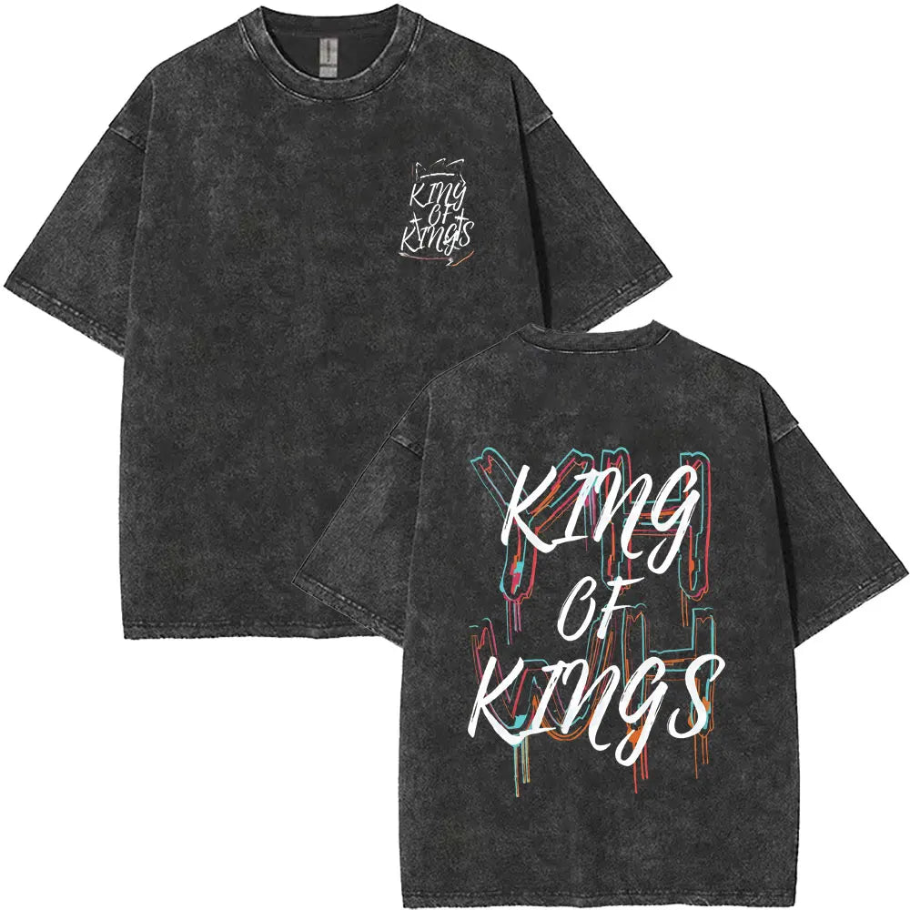 Christian Religious Jesus King of Glory Washed T-shirt Summer Men Women Fashion Oversized Streetwear Male Vintage T Shirts Tops