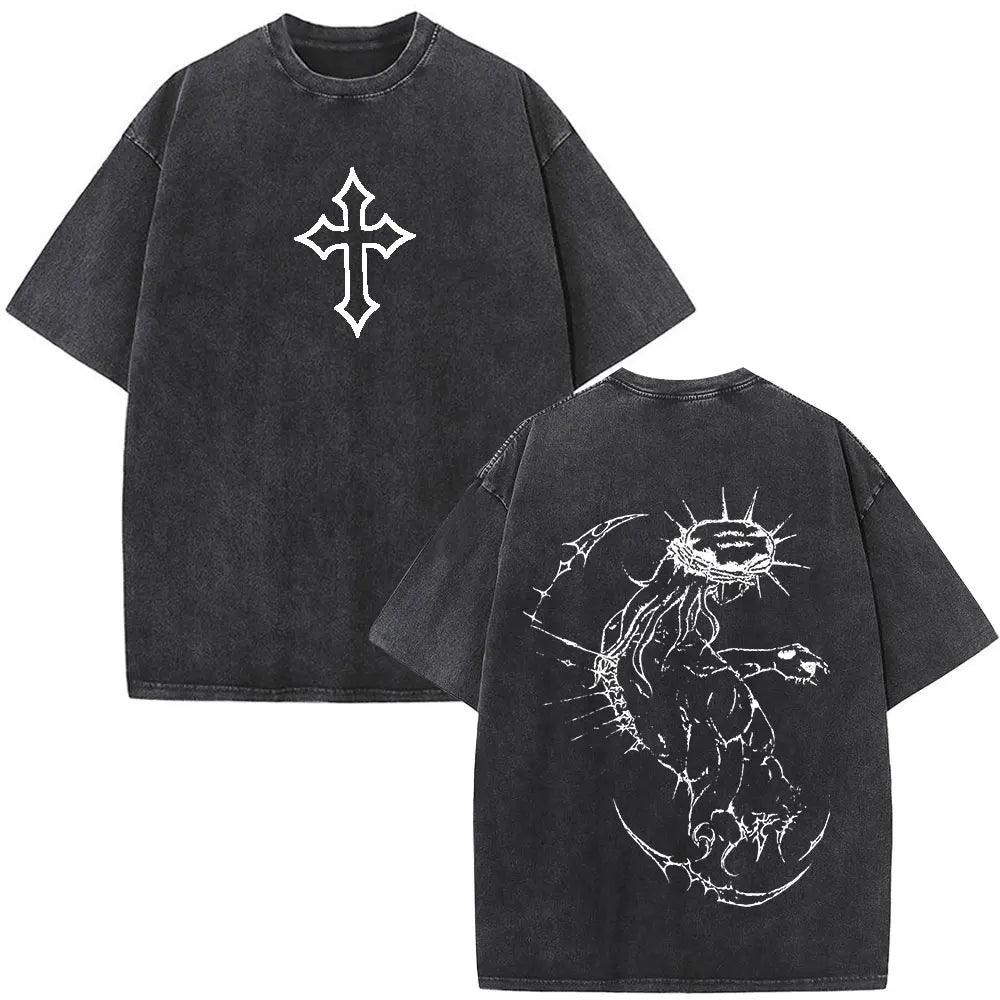 Christian Religious Jesus Forgive Them Father Bible Verse Vintage Acid Washed T-shirt Men Fashion Oversized T Shirts Streetwear