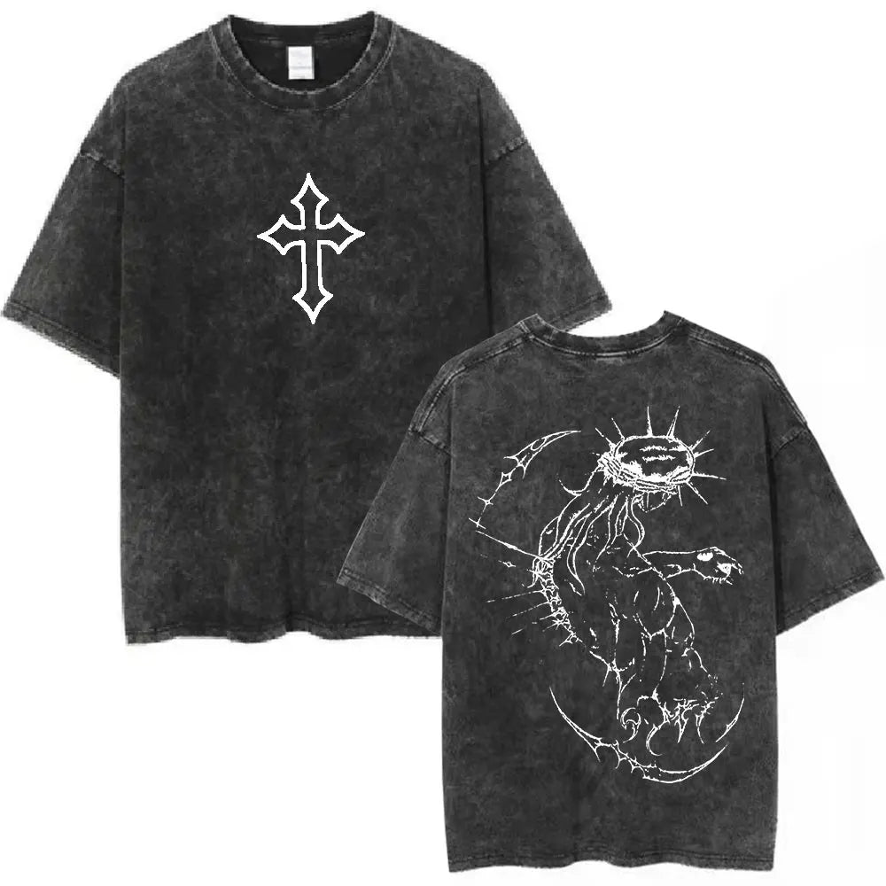 Jesus Christian Forgive Them Father Vintage Washed T-shirt Men Women Gothic Fashion Oversized Short Sleeves T Shirts Streetwear