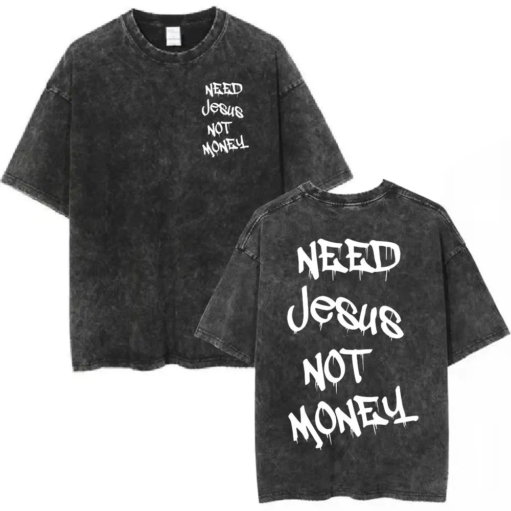Jesus Christian Forgive Them Father Vintage Washed T-shirt Men Women Gothic Fashion Oversized Short Sleeves T Shirts Streetwear