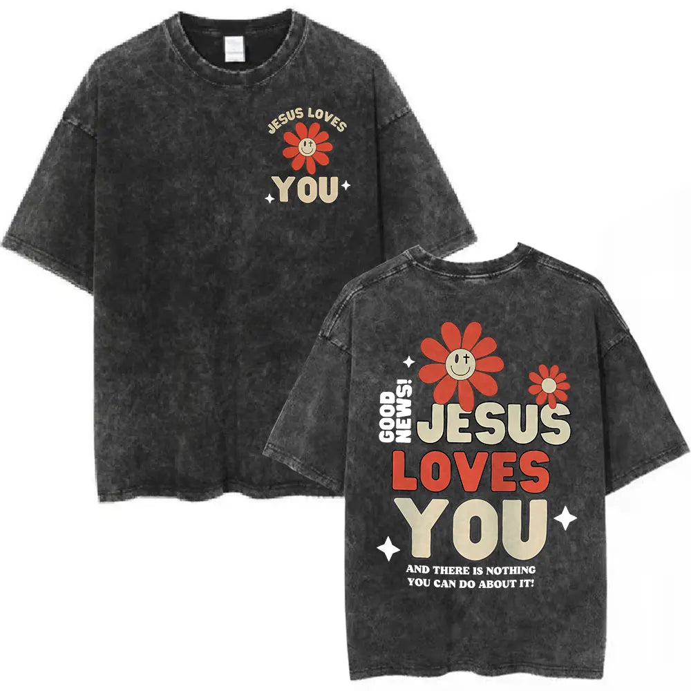 Jesus Christian Forgive Them Father Vintage Washed T-shirt Men Women Gothic Fashion Oversized Short Sleeves T Shirts Streetwear