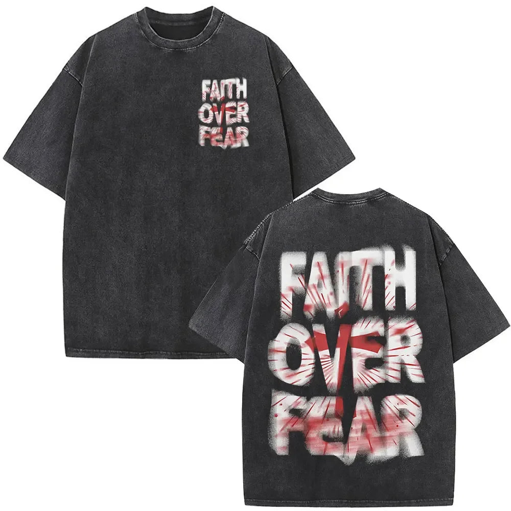 Jesus Christian Faith God Is with Us Washed Vintage T-shirt Summer Men Women Clothing Casual Cotton T Shirts Male Fashion Tees