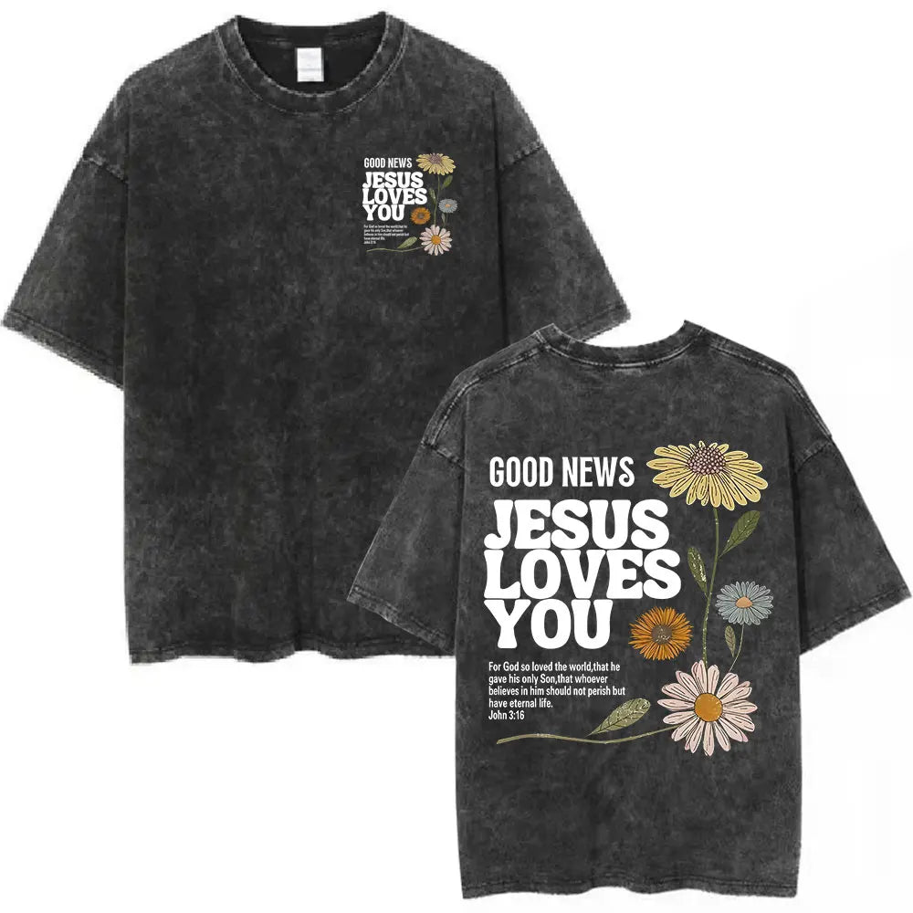 Jesus Christian Forgive Them Father Vintage Washed T-shirt Men Women Gothic Fashion Oversized Short Sleeves T Shirts Streetwear
