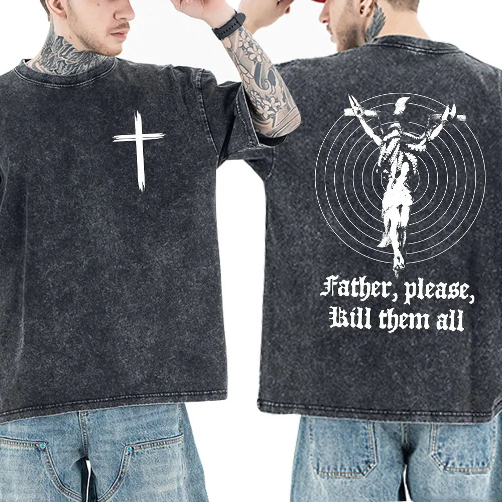 Jesus Christian Forgive Them Father Vintage Washed T-shirt Men Women Gothic Fashion Oversized Short Sleeves T Shirts Streetwear