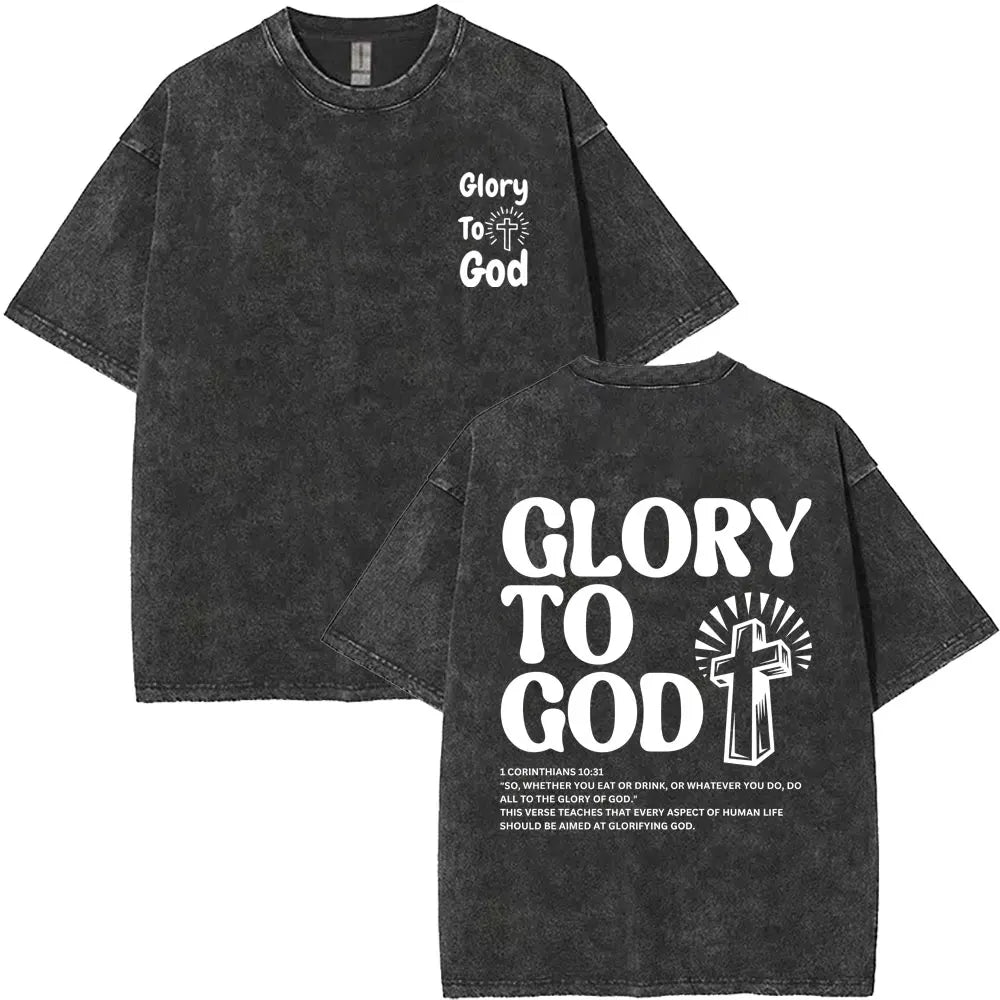 Christian Religious Jesus King of Glory Washed T-shirt Summer Men Women Fashion Oversized Streetwear Male Vintage T Shirts Tops