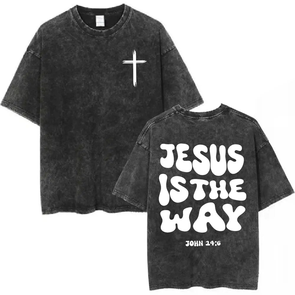 Jesus Christian Forgive Them Father Vintage Washed T-shirt Men Women Gothic Fashion Oversized Short Sleeves T Shirts Streetwear