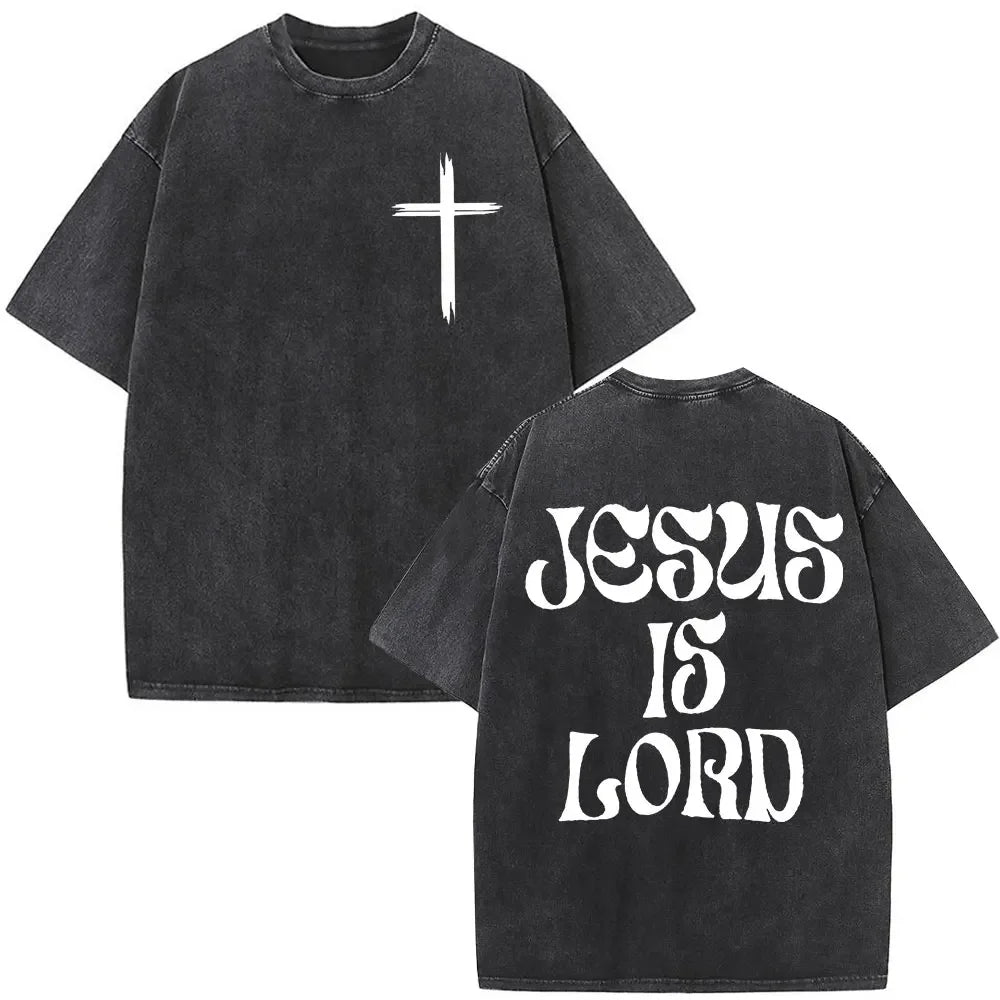 Jesus Christian Faith God Is with Us Washed Vintage T-shirt Summer Men Women Clothing Casual Cotton T Shirts Male Fashion Tees