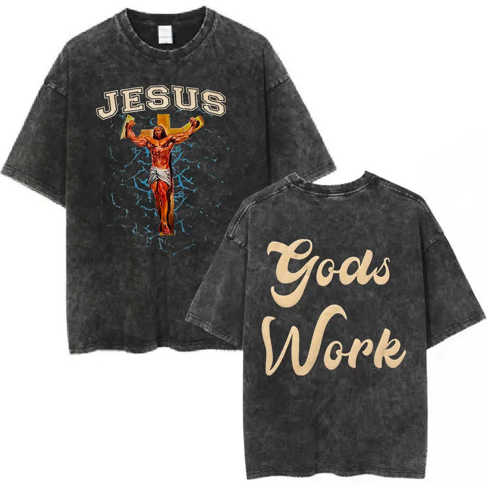 Jesus Christian Forgive Them Father Vintage Washed T-shirt Men Women Gothic Fashion Oversized Short Sleeves T Shirts Streetwear