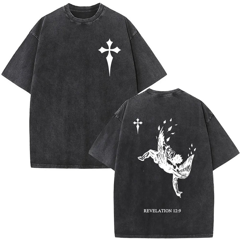 Christian Religious Jesus Forgive Them Father Bible Verse Vintage Acid Washed T-shirt Men Fashion Oversized T Shirts Streetwear