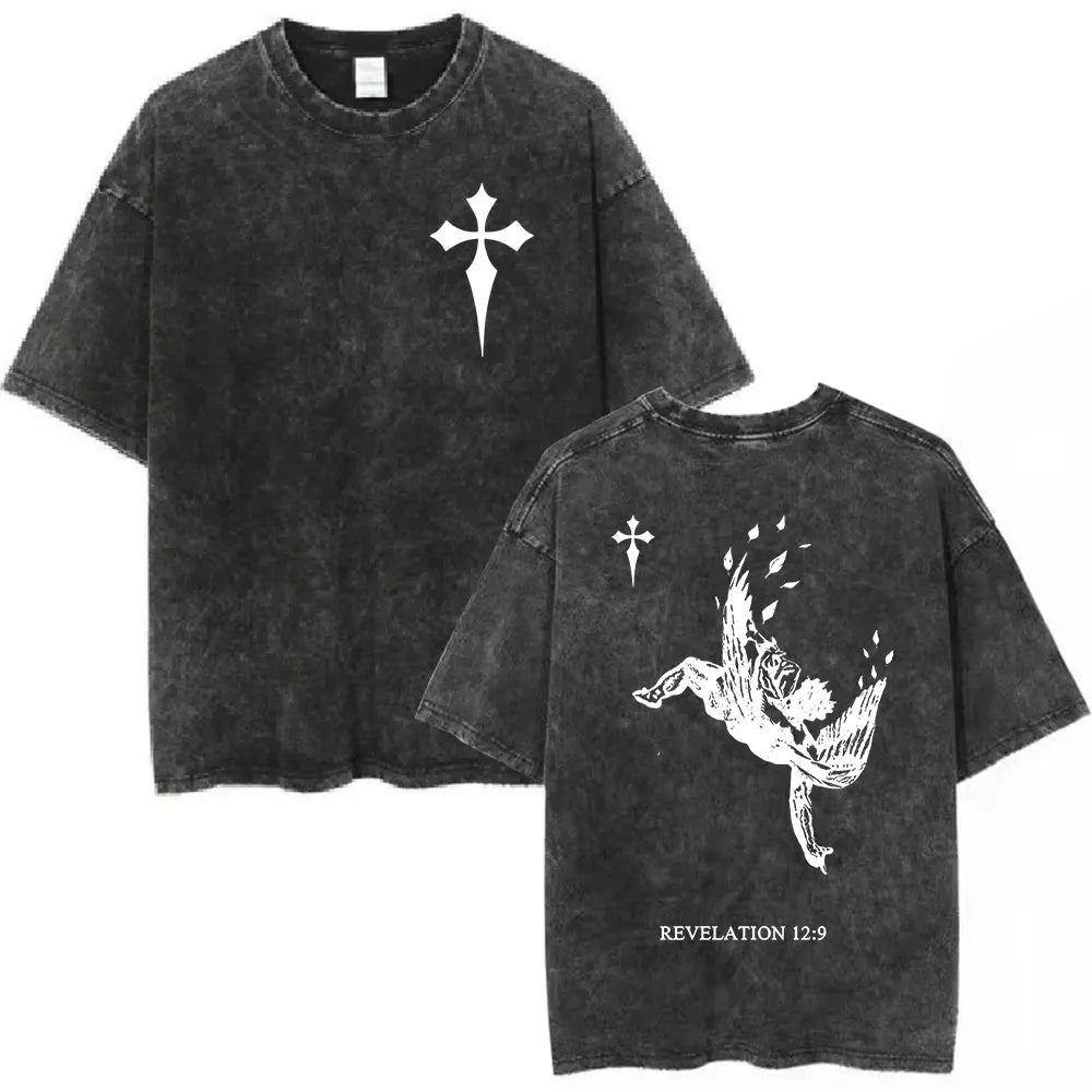 Jesus Christian Forgive Them Father Vintage Washed T-shirt Men Women Gothic Fashion Oversized Short Sleeves T Shirts Streetwear