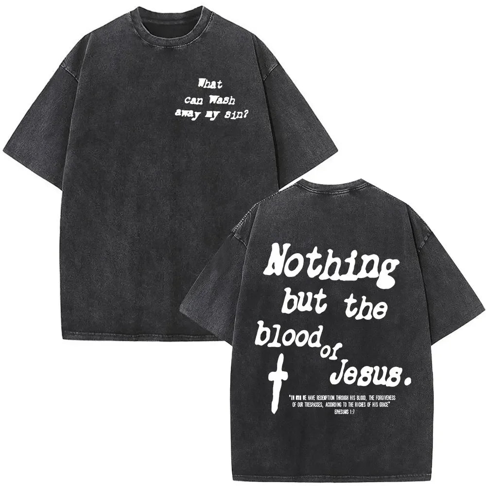 Jesus Christian Faith God Is with Us Washed Vintage T-shirt Summer Men Women Clothing Casual Cotton T Shirts Male Fashion Tees