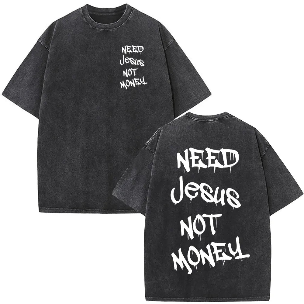 Christian Religious Jesus Forgive Them Father Bible Verse Vintage Acid Washed T-shirt Men Fashion Oversized T Shirts Streetwear