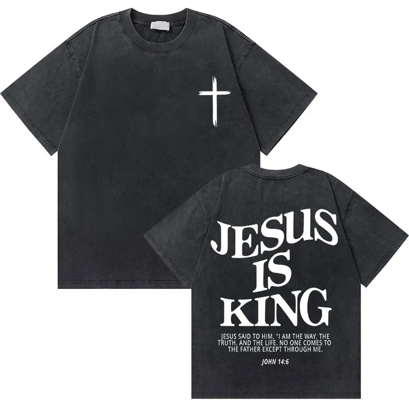 Christian Religious Jesus King of Glory Washed T-shirt Summer Men Women Fashion Oversized Streetwear Male Vintage T Shirts Tops