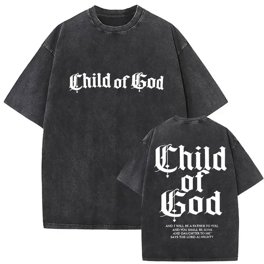 Child of God Christian Washed Vintage T Shirt Men's Jesus Clothing Short Sleeve T-shirts High Quality Oversized Cotton T-shirt