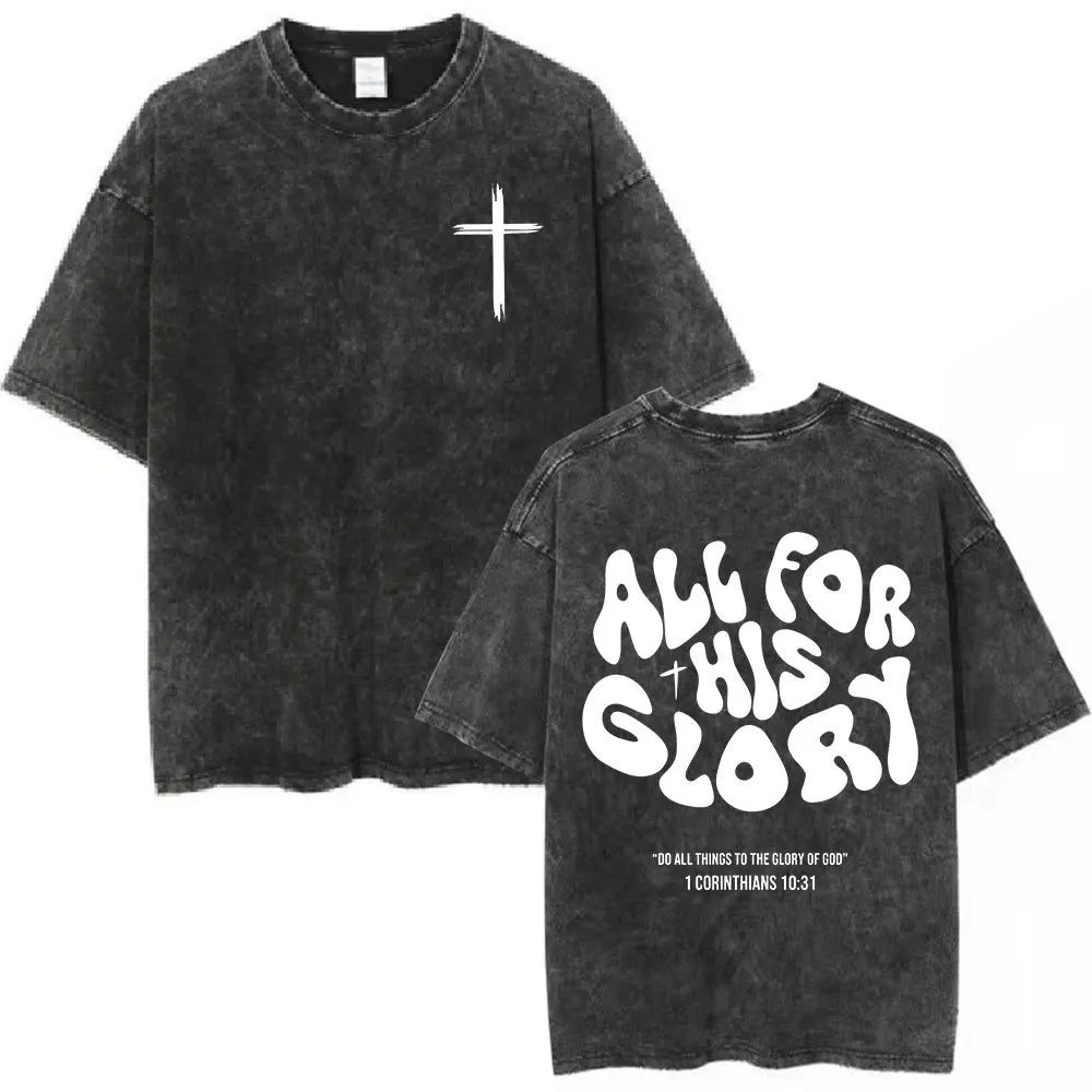 Jesus Christian Forgive Them Father Vintage Washed T-shirt Men Women Gothic Fashion Oversized Short Sleeves T Shirts Streetwear