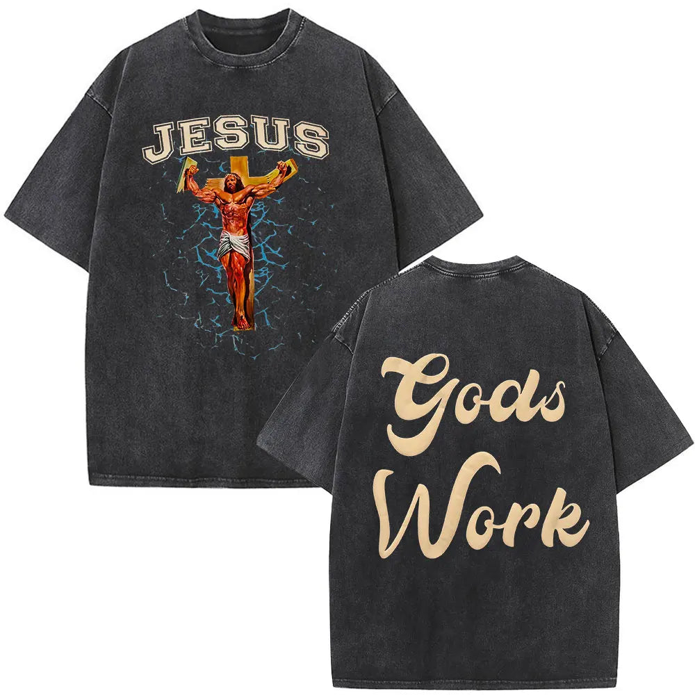 Christian Religious Jesus Forgive Them Father Bible Verse Vintage Acid Washed T-shirt Men Fashion Oversized T Shirts Streetwear
