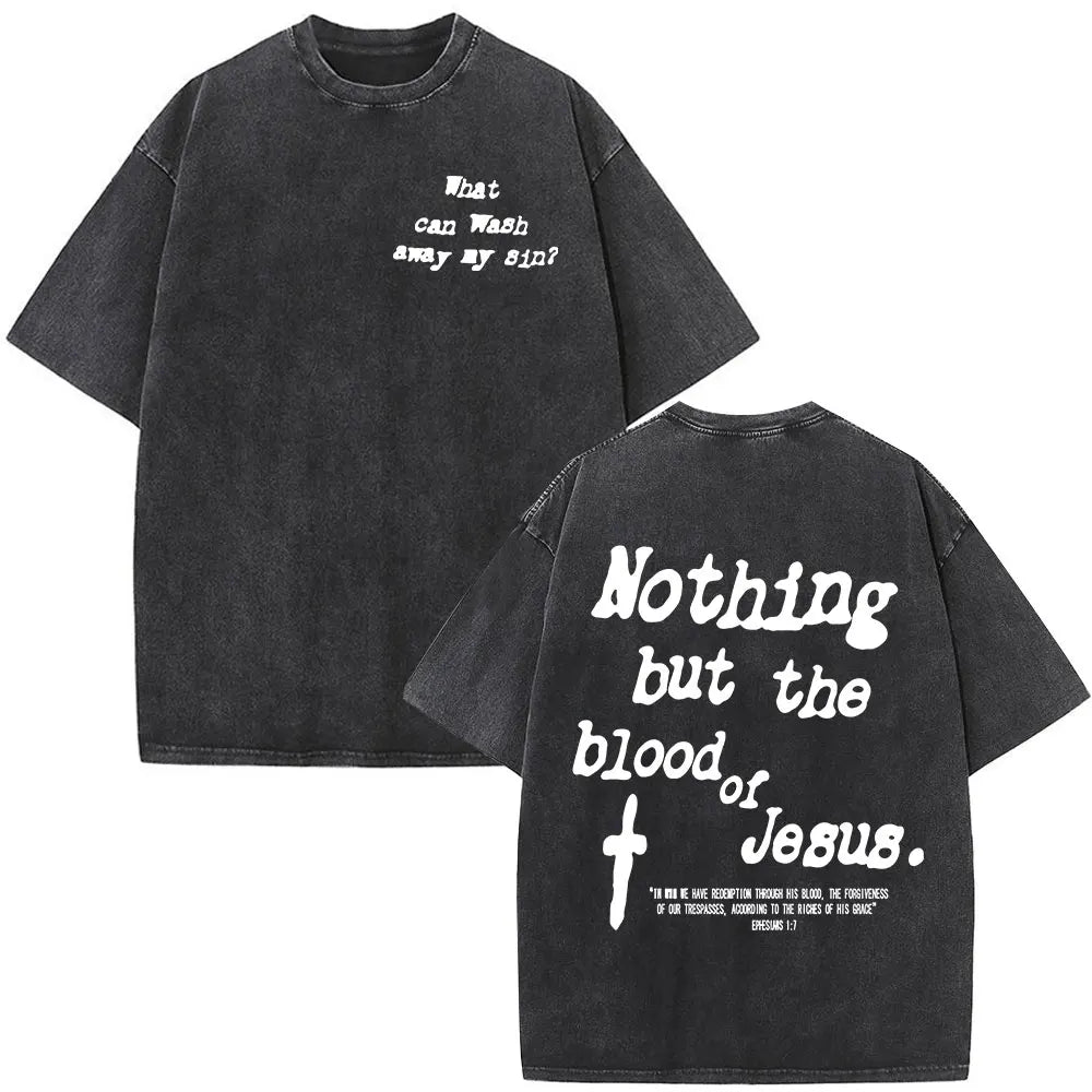 Christian Religious Jesus Forgive Them Father Bible Verse Vintage Acid Washed T-shirt Men Fashion Oversized T Shirts Streetwear