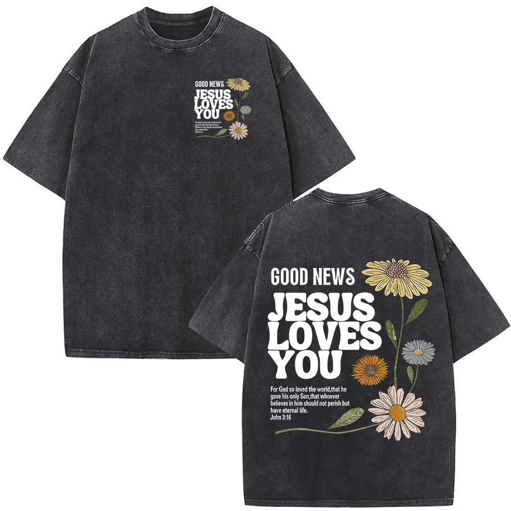 Christian Religious Jesus Forgive Them Father Bible Verse Vintage Acid Washed T-shirt Men Fashion Oversized T Shirts Streetwear