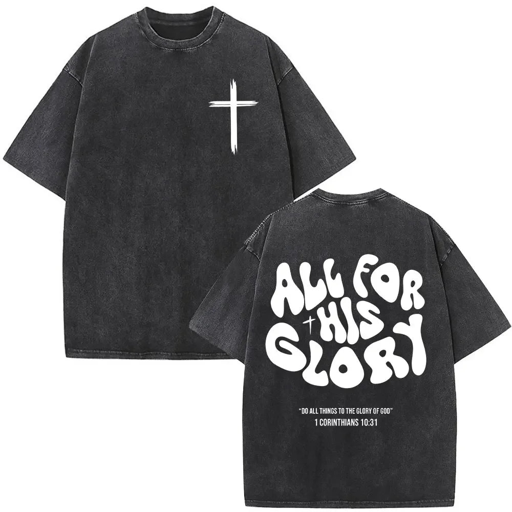 Jesus Christian Faith God Is with Us Washed Vintage T-shirt Summer Men Women Clothing Casual Cotton T Shirts Male Fashion Tees