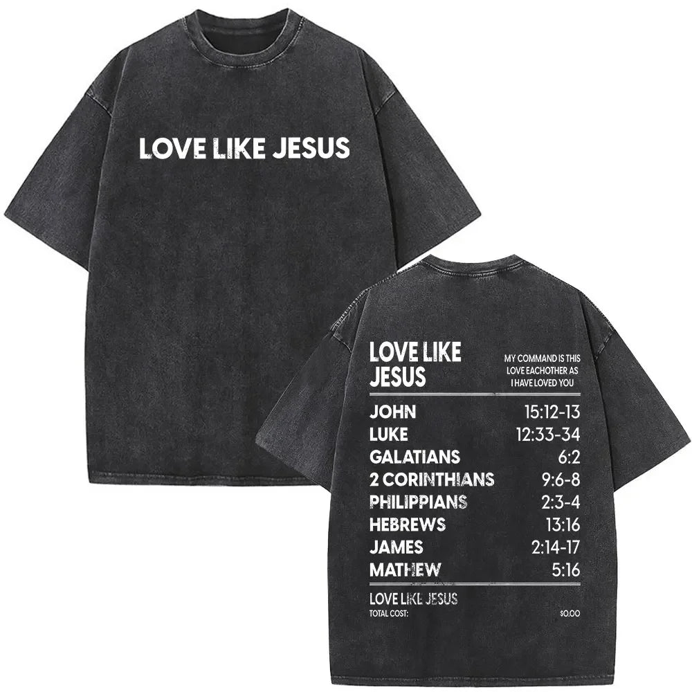 Jesus Christian Faith God Is with Us Washed Vintage T-shirt Summer Men Women Clothing Casual Cotton T Shirts Male Fashion Tees