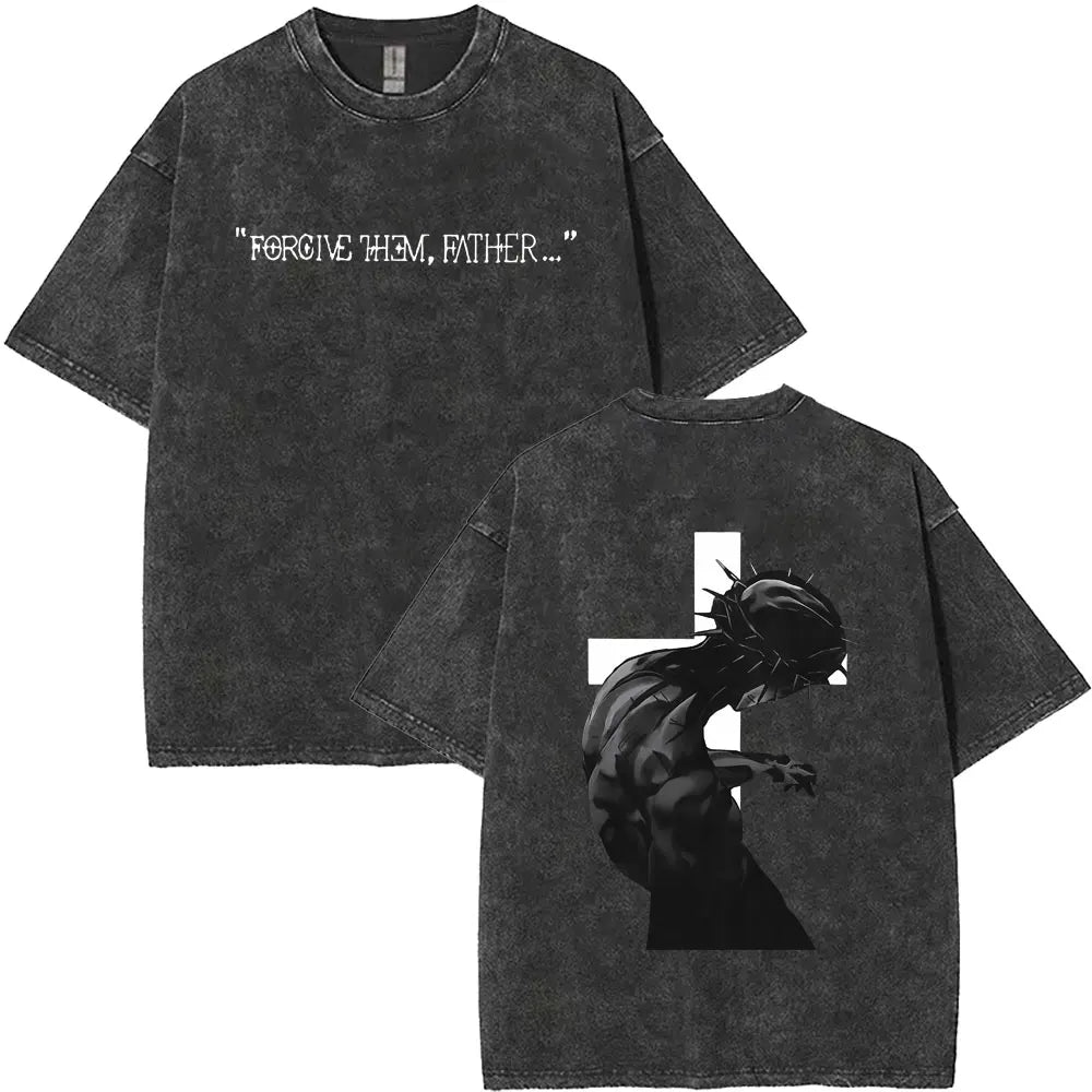 Christian Religious Jesus King of Glory Washed T-shirt Summer Men Women Fashion Oversized Streetwear Male Vintage T Shirts Tops