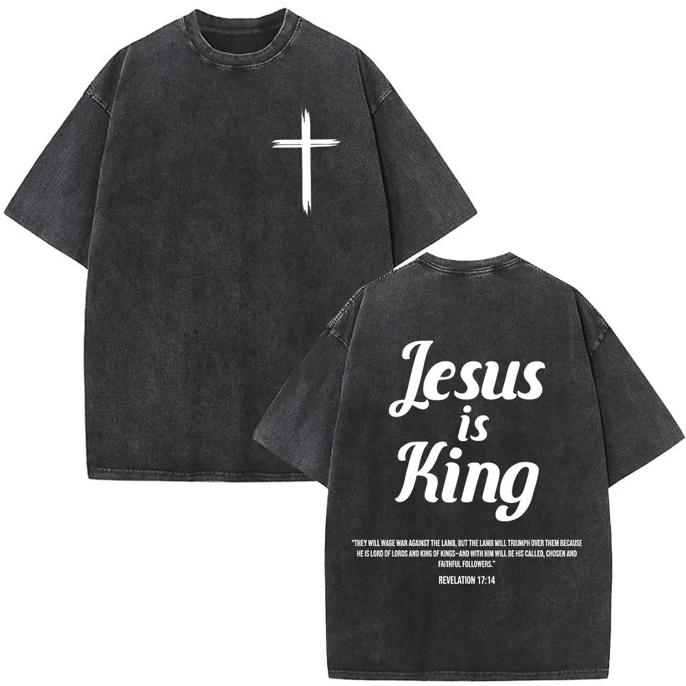 Jesus Christian Faith God Is with Us Washed Vintage T-shirt Summer Men Women Clothing Casual Cotton T Shirts Male Fashion Tees