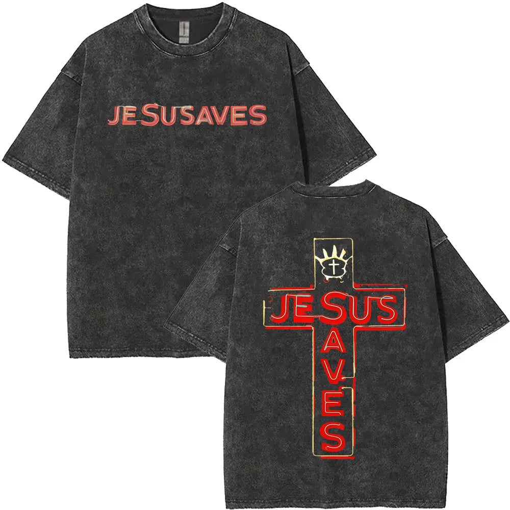 Christian Religious Jesus King of Glory Washed T-shirt Summer Men Women Fashion Oversized Streetwear Male Vintage T Shirts Tops