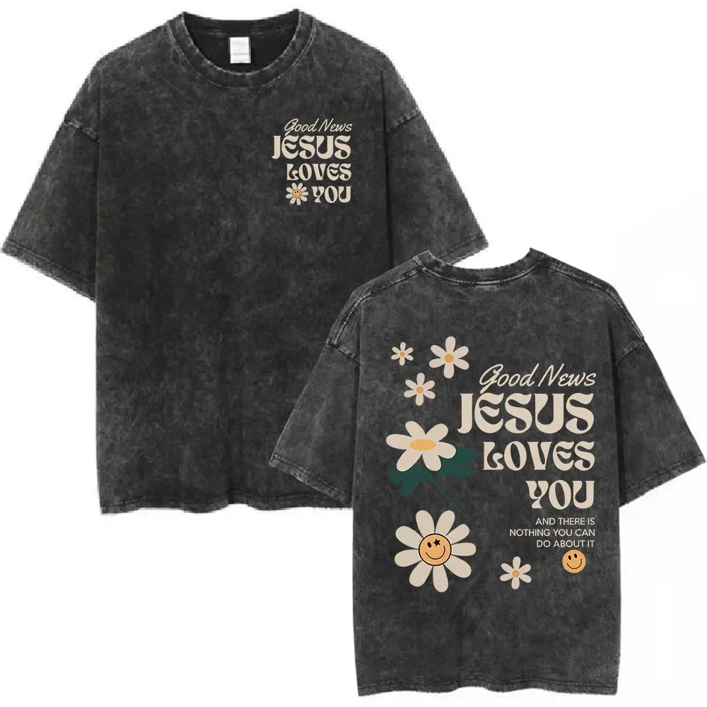 Jesus Christian Forgive Them Father Vintage Washed T-shirt Men Women Gothic Fashion Oversized Short Sleeves T Shirts Streetwear