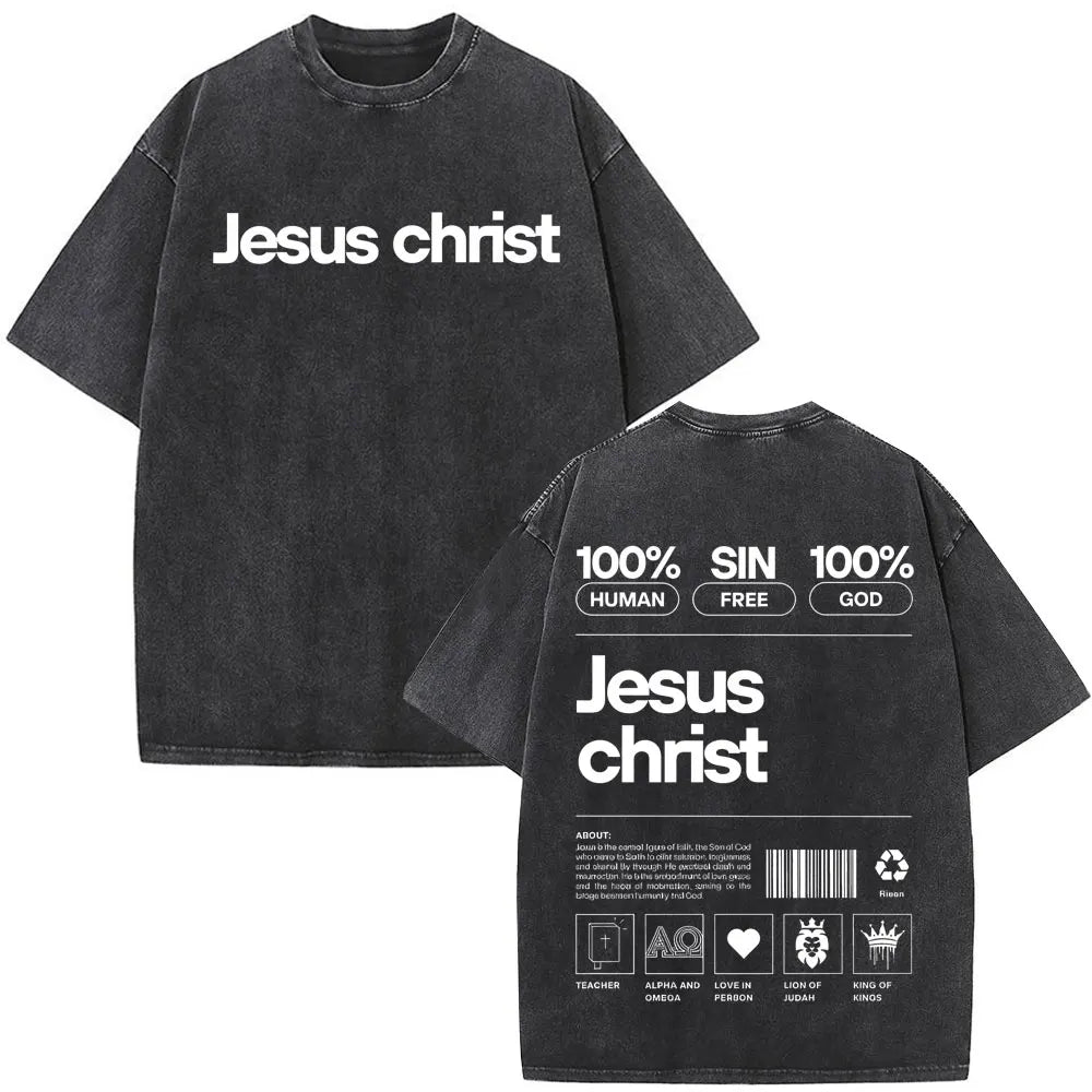 Jesus Christian Faith God Is with Us Washed Vintage T-shirt Summer Men Women Clothing Casual Cotton T Shirts Male Fashion Tees
