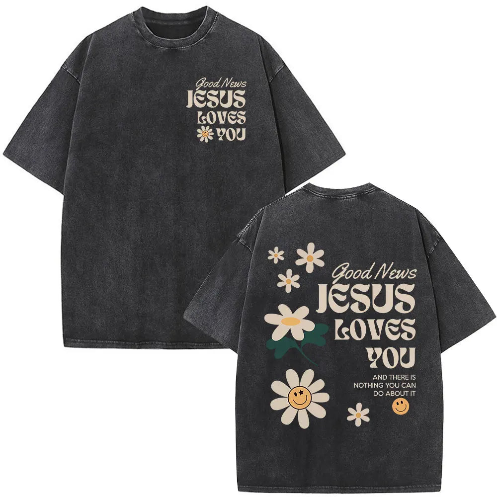 Christian Religious Jesus Forgive Them Father Bible Verse Vintage Acid Washed T-shirt Men Fashion Oversized T Shirts Streetwear