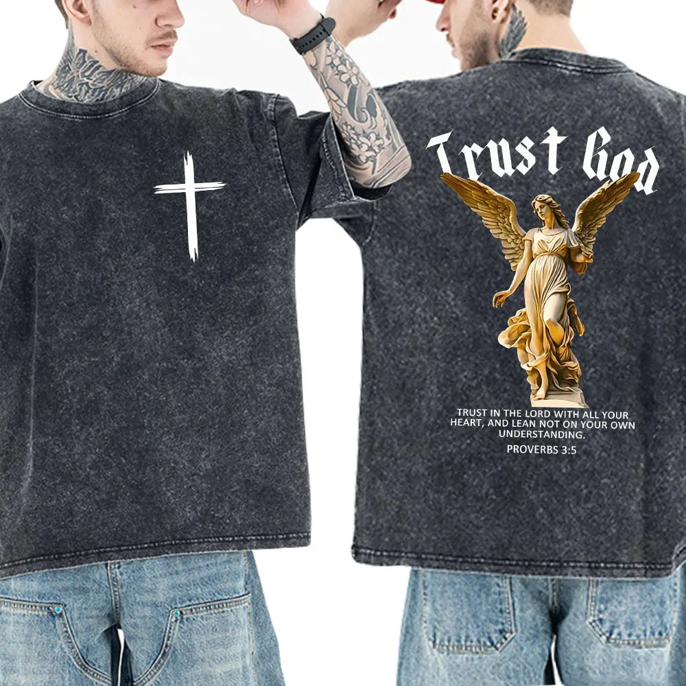 Jesus Christian Forgive Them Father Vintage Washed T-shirt Men Women Gothic Fashion Oversized Short Sleeves T Shirts Streetwear