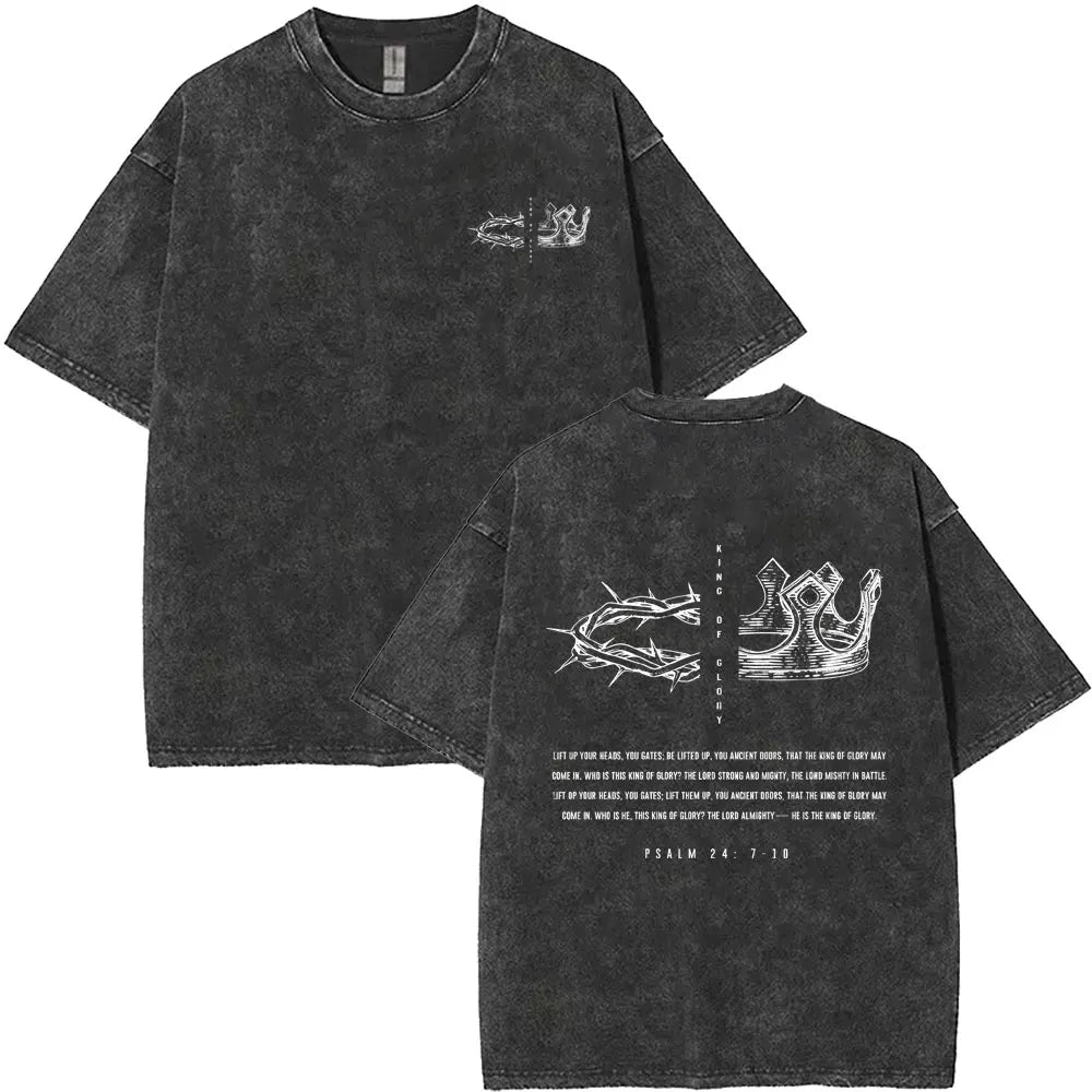 Christian Religious Jesus King of Glory Washed T-shirt Summer Men Women Fashion Oversized Streetwear Male Vintage T Shirts Tops