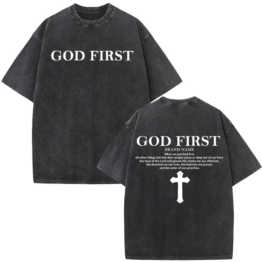 Christian Religious Jesus Forgive Them Father Bible Verse Vintage Acid Washed T-shirt Men Fashion Oversized T Shirts Streetwear